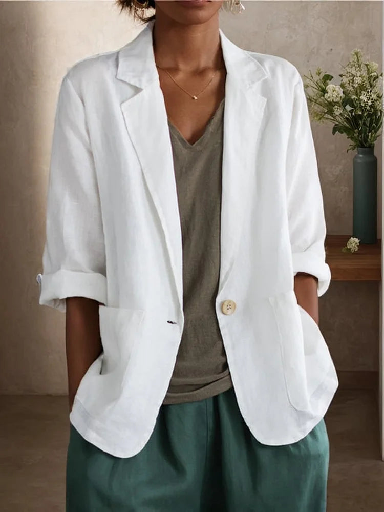 Women's Casual Solid Color Loose Jacket with Lapels, Single-Breasted