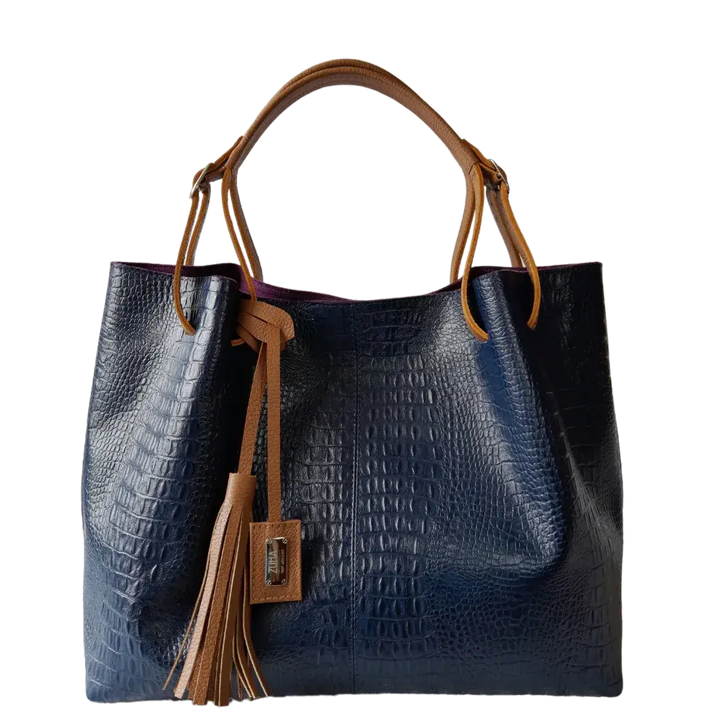 Adelle Dark Blue Women's Leather Handbag in Reptile Design