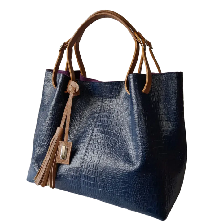 Adelle Dark Blue Women's Leather Handbag in Reptile Design