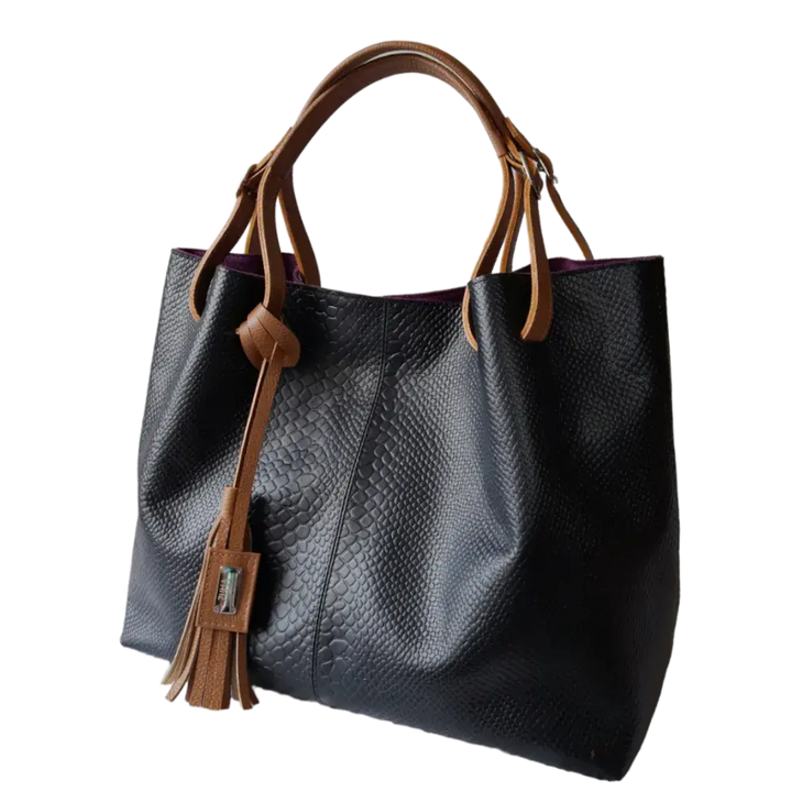 Adelle Reptile Black Leather Handbag for Women