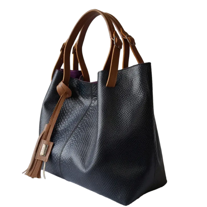 Adelle Reptile Black Leather Handbag for Women