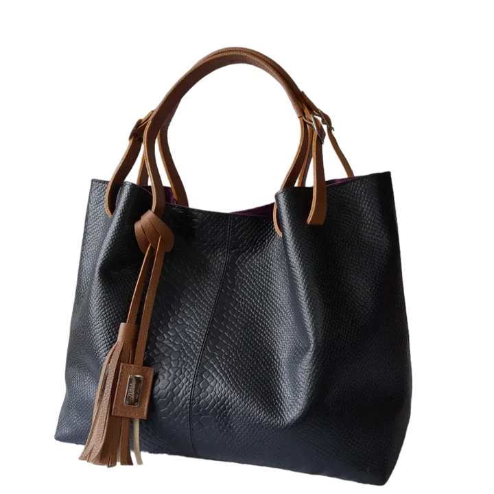 Adelle Reptile Black Leather Handbag for Women