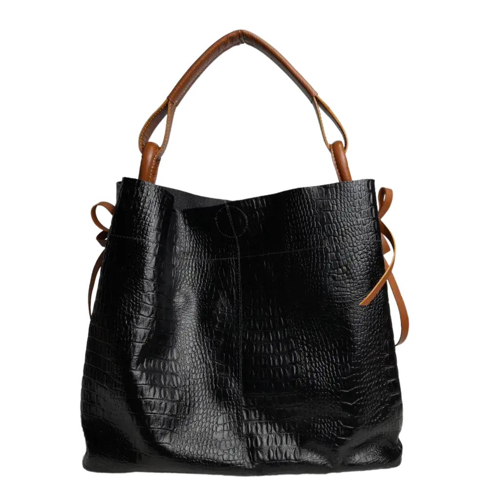Aubrey Reptile Black Women's Leather Handbag