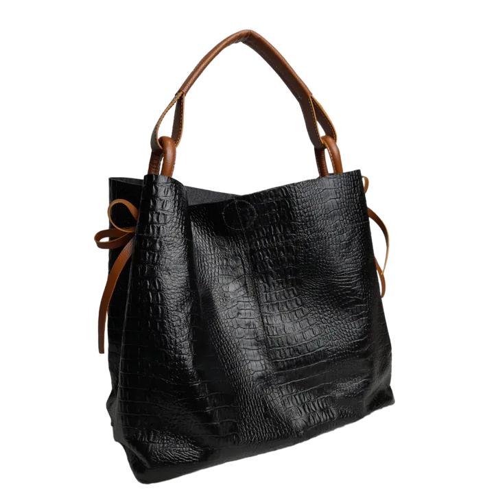 Aubrey Reptile Black Women's Leather Handbag