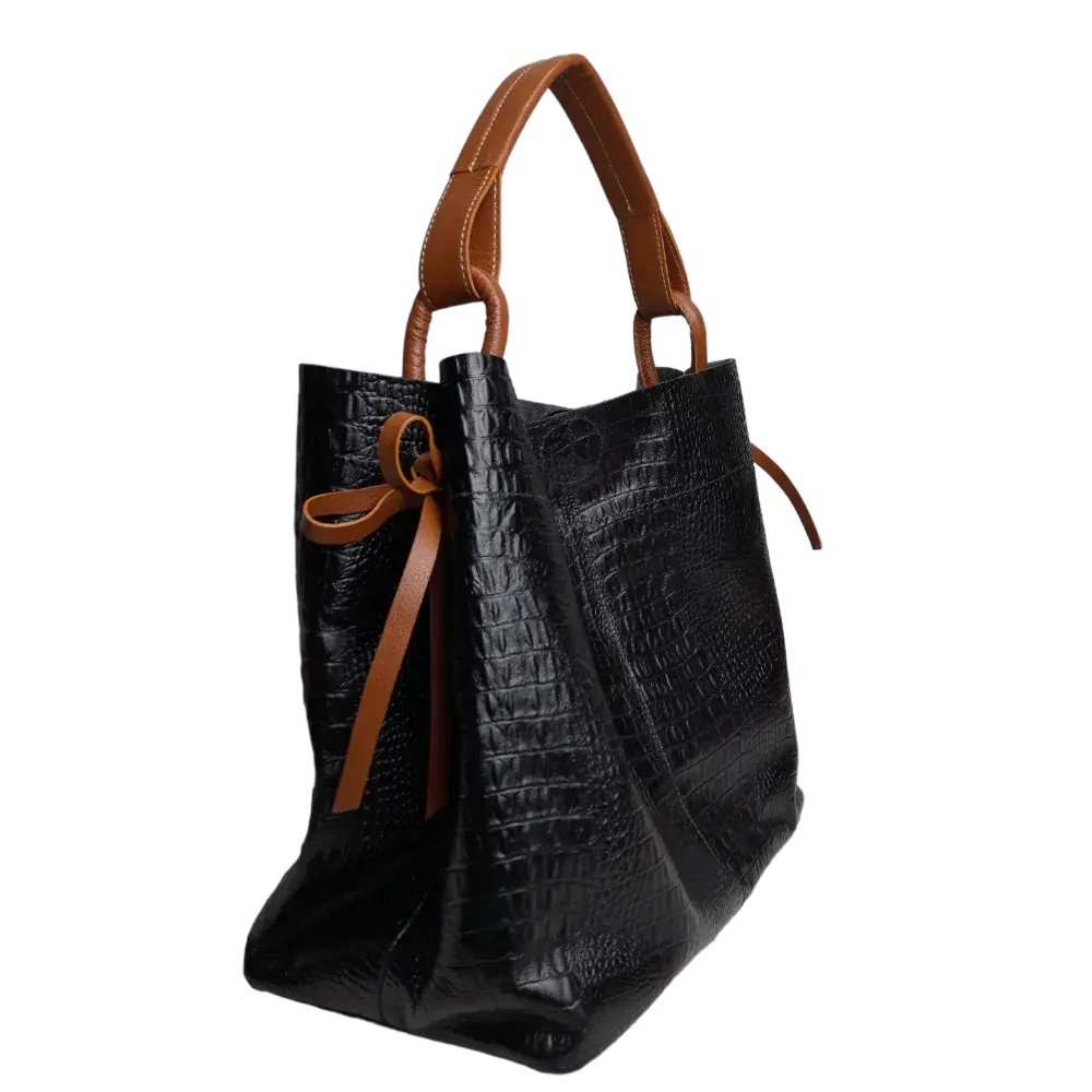 Aubrey Reptile Black Women's Leather Handbag