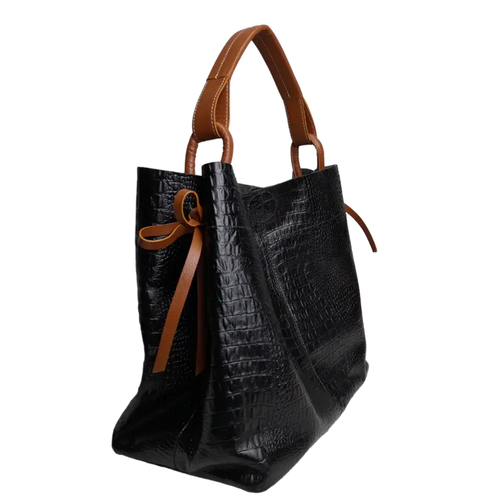 Aubrey Reptile Black Women's Leather Handbag