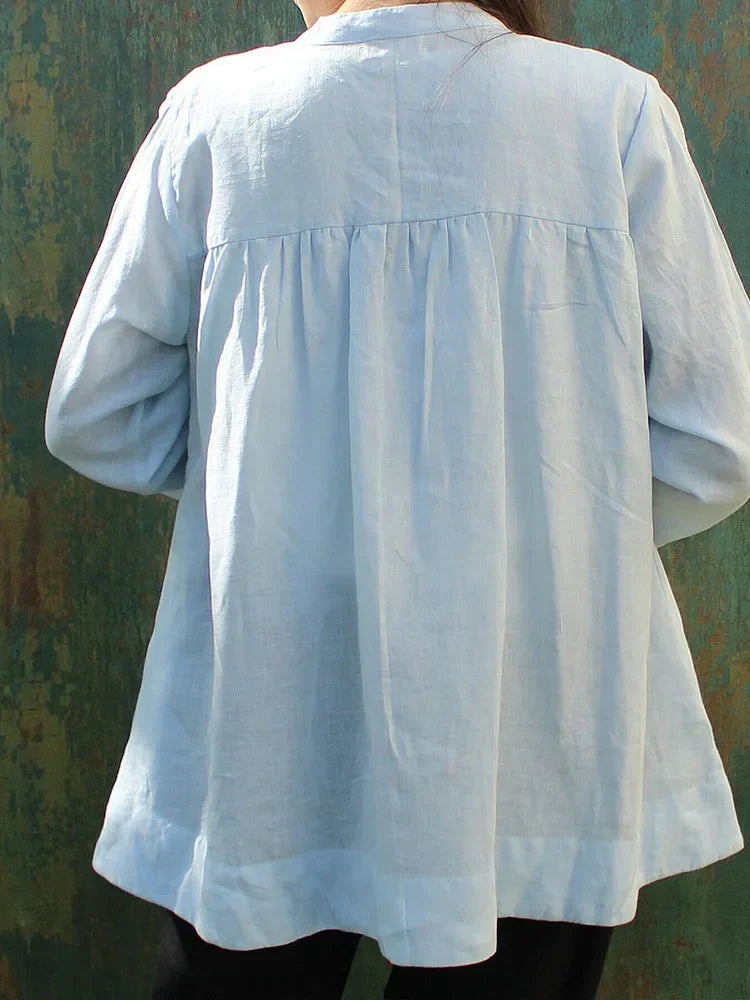 Women's Solid Color Casual Blouse in Cotton and Linen