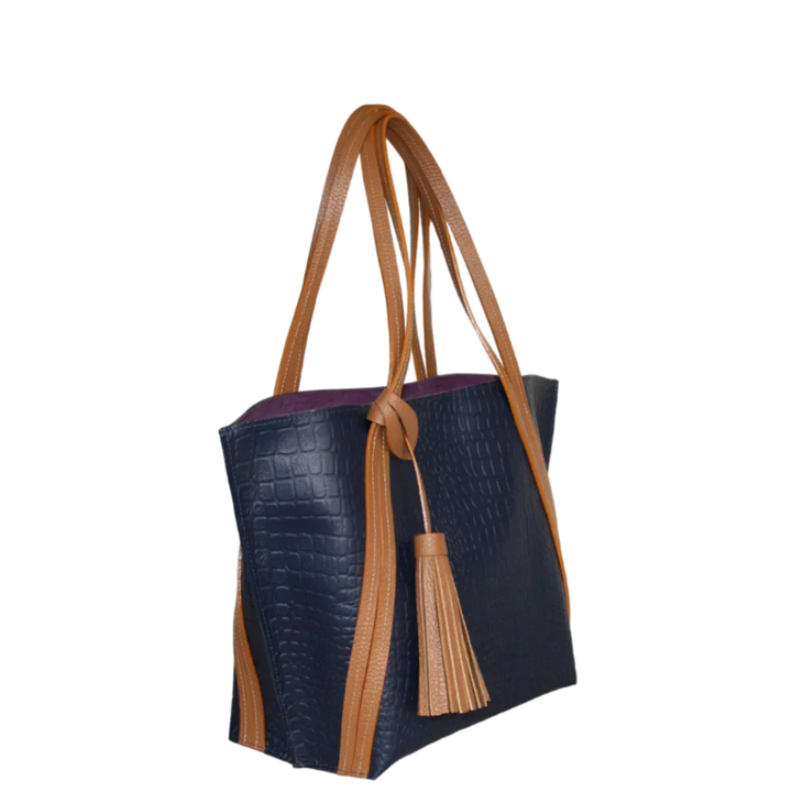 Eleonora Women's Leather Handbag in Dark Blue with Reptile Design