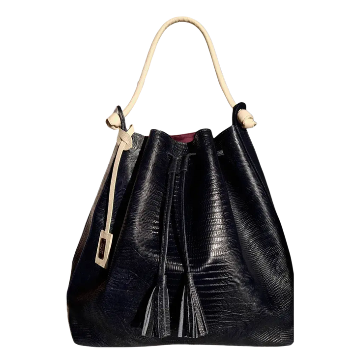 Black Leather Handbag for Women in Jade Reptile Design