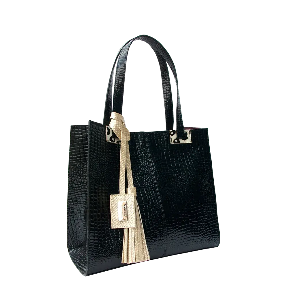 Sara Women's Bag Made of Black Reptile Leather