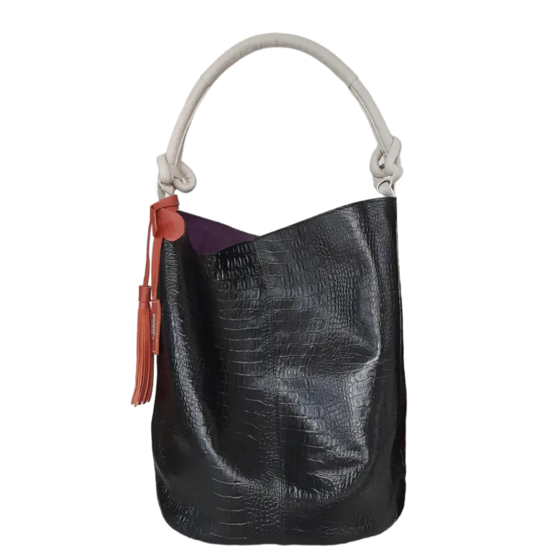 Olivia Schwarze Reptile Leather Handbag for Women