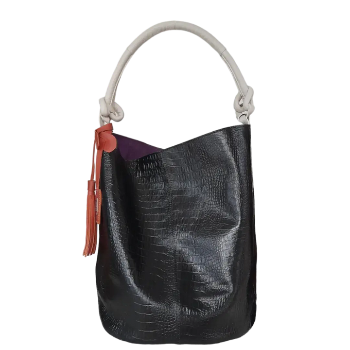 Olivia Schwarze Reptile Leather Handbag for Women