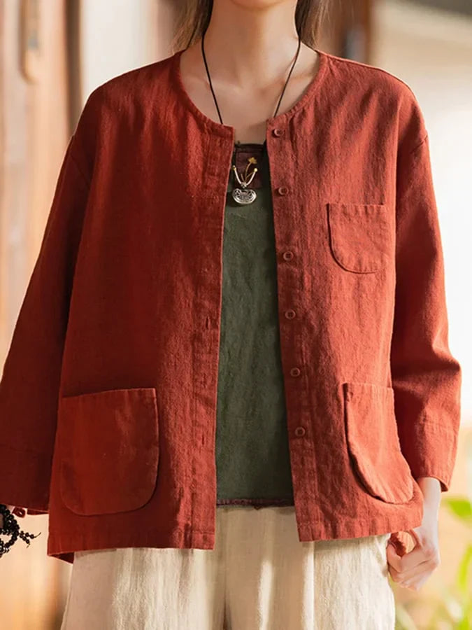 Women’s Cotton Solid Color Casual Jacket
