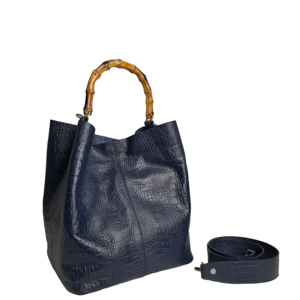 Claire Women's Handbag Made of Dark Blue Reptile Leather