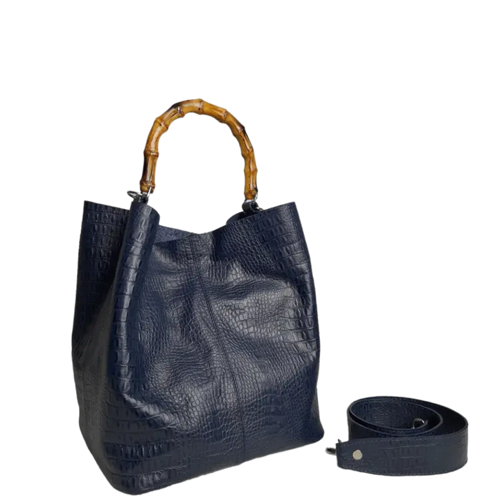 Claire Women's Handbag Made of Dark Blue Reptile Leather