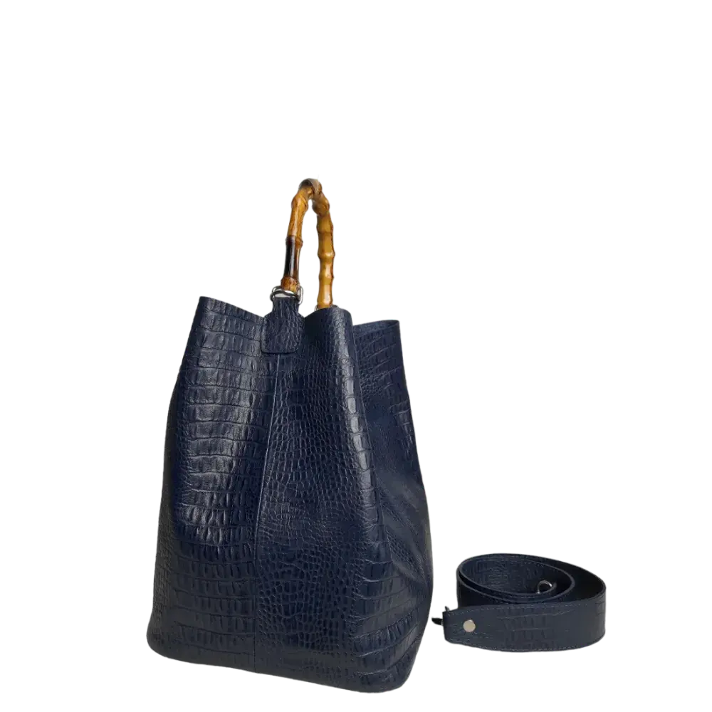 Claire Women's Handbag Made of Dark Blue Reptile Leather