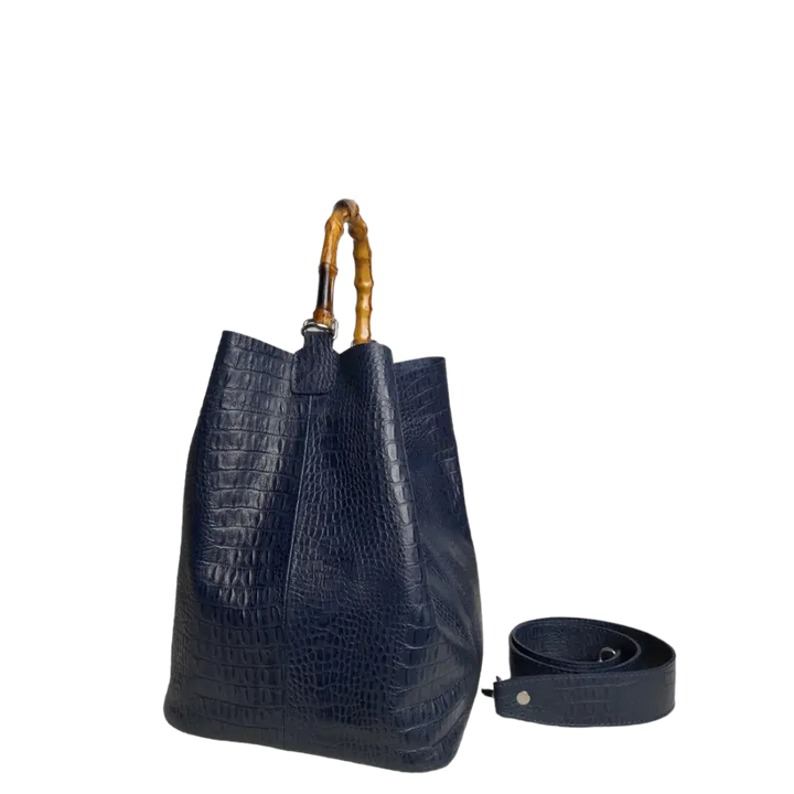 Claire Women's Handbag Made of Dark Blue Reptile Leather