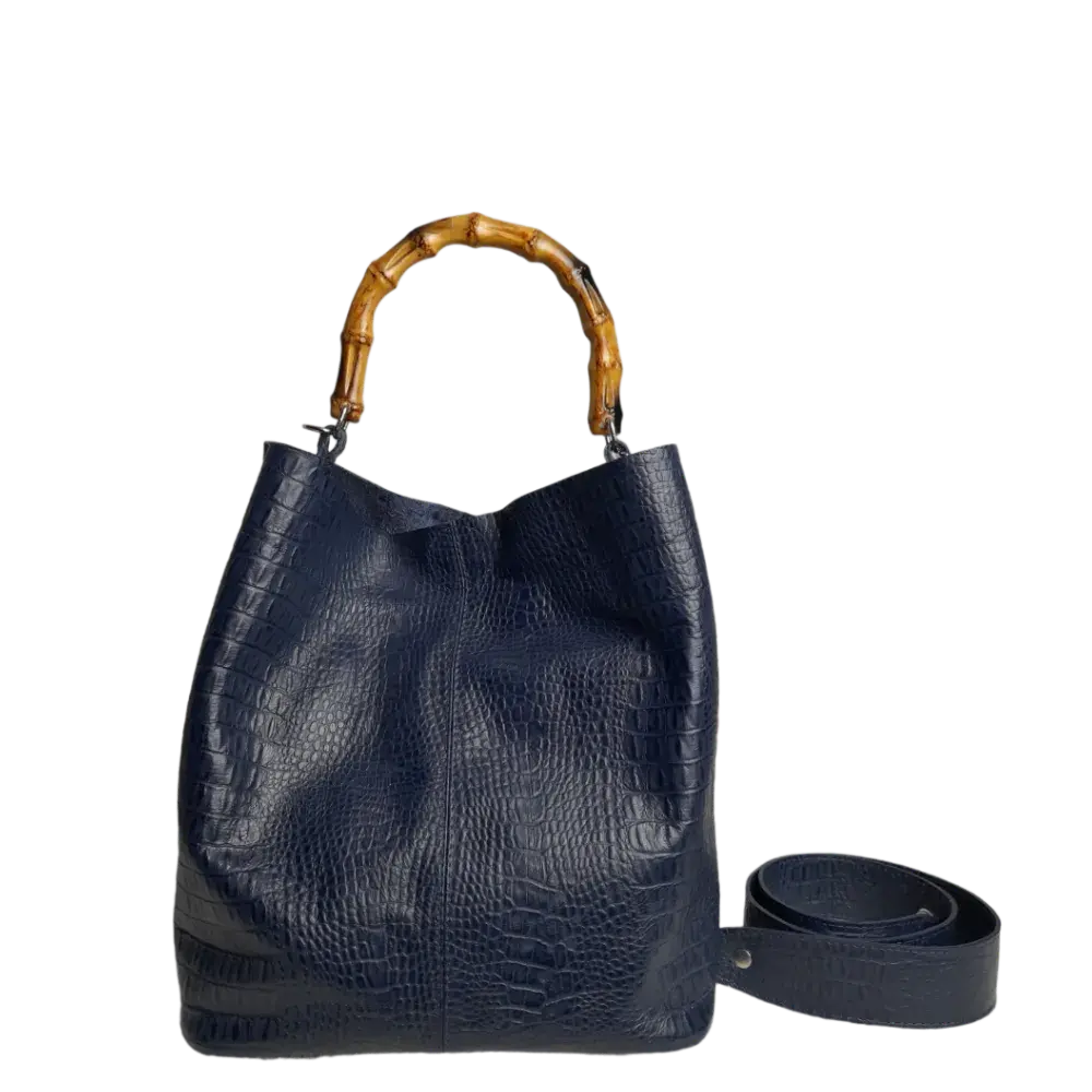 Claire Women's Handbag Made of Dark Blue Reptile Leather
