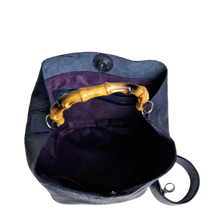 Claire Women's Handbag Made of Dark Blue Reptile Leather