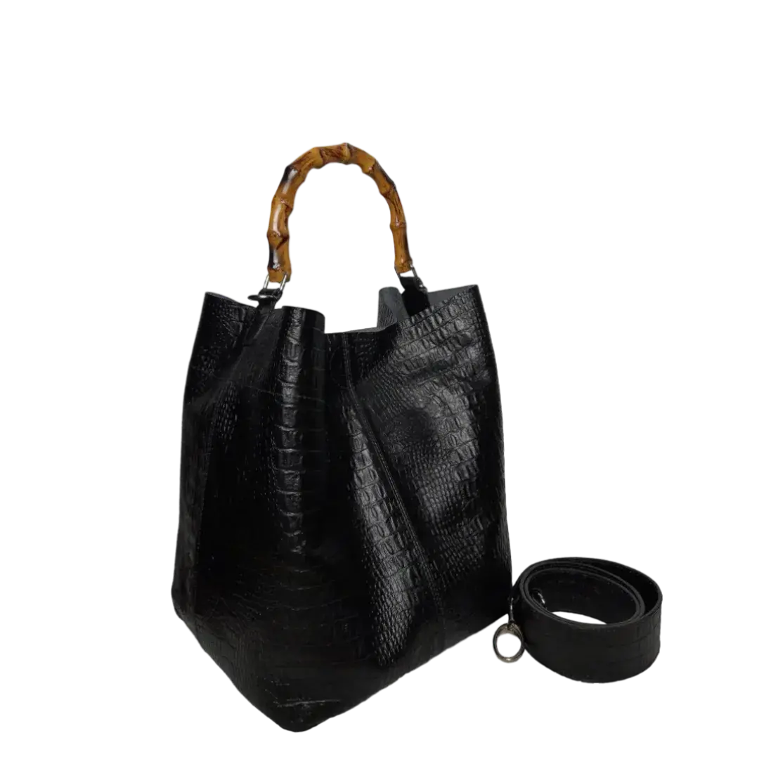 Claire Women's Handbag in Black Reptile Leather