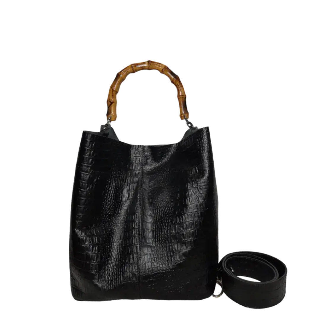 Claire Women's Handbag in Black Reptile Leather