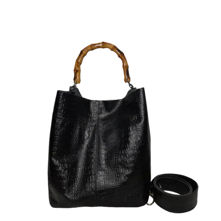 Claire Women's Handbag in Black Reptile Leather