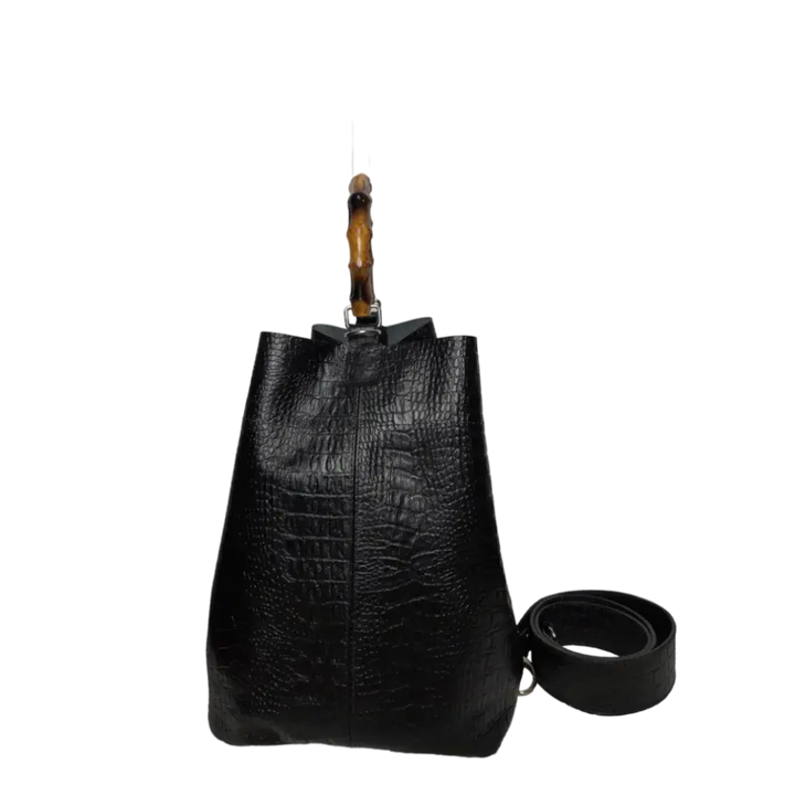 Claire Women's Handbag in Black Reptile Leather