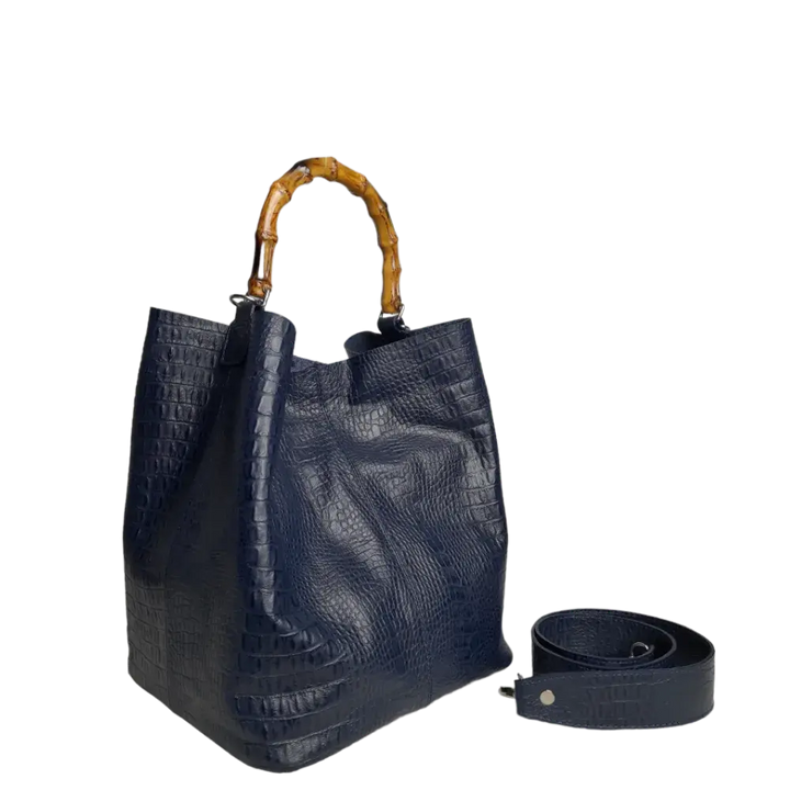 Claire Women's Handbag Made of Dark Blue Reptile Leather