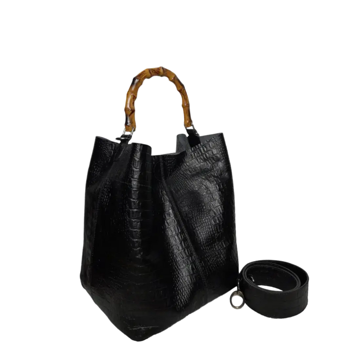 Claire Women's Handbag in Black Reptile Leather