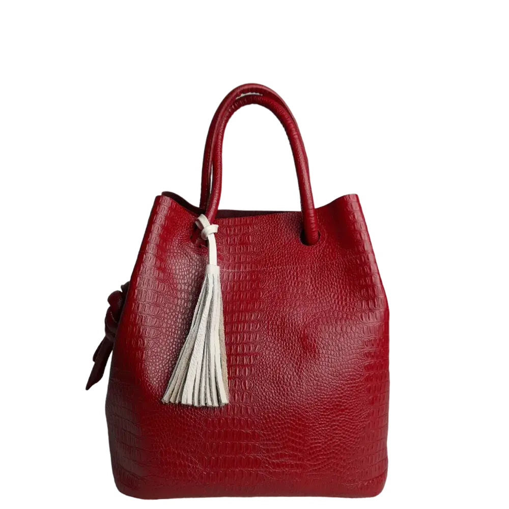 Red Women's Leather Handbag in Reptile Design by Brigitte