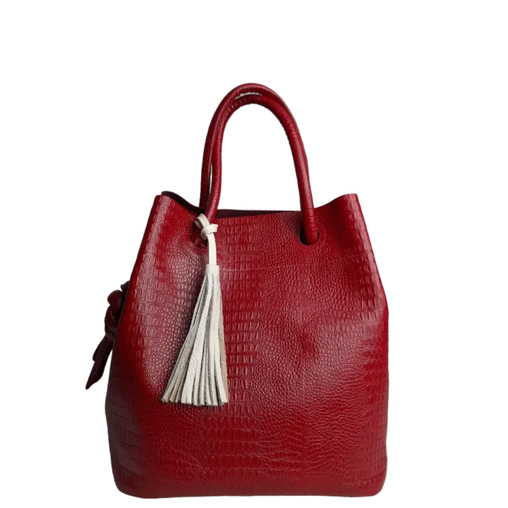 Red Women's Leather Handbag in Reptile Design by Brigitte