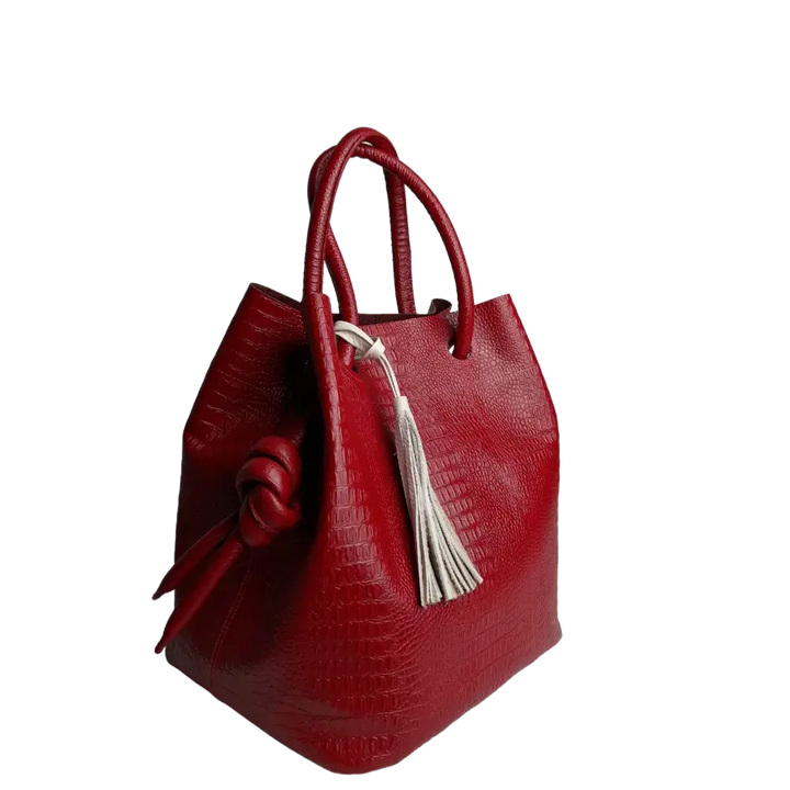 Red Women's Leather Handbag in Reptile Design by Brigitte