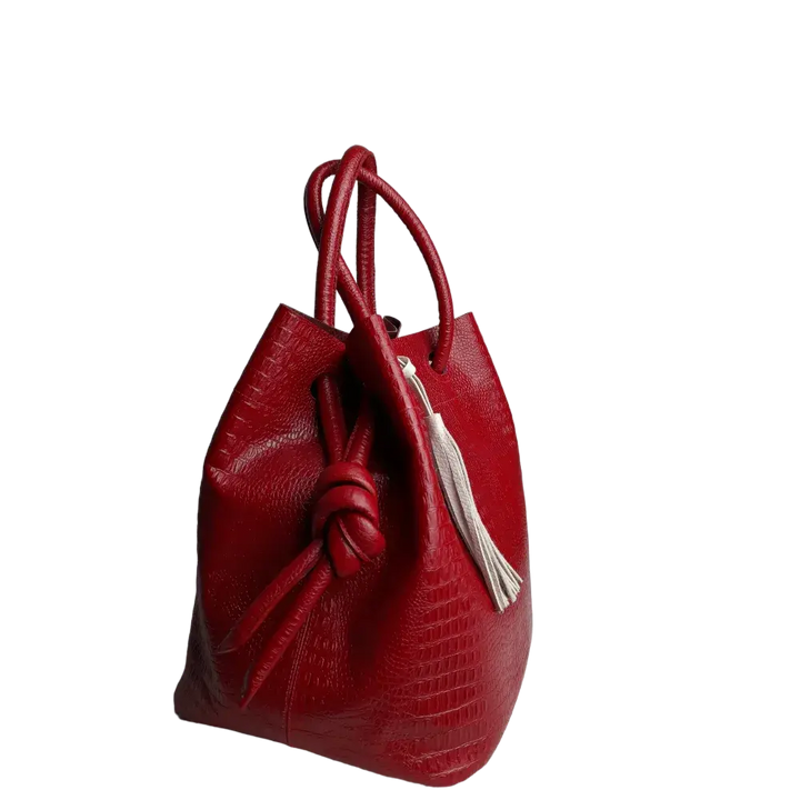 Red Women's Leather Handbag in Reptile Design by Brigitte