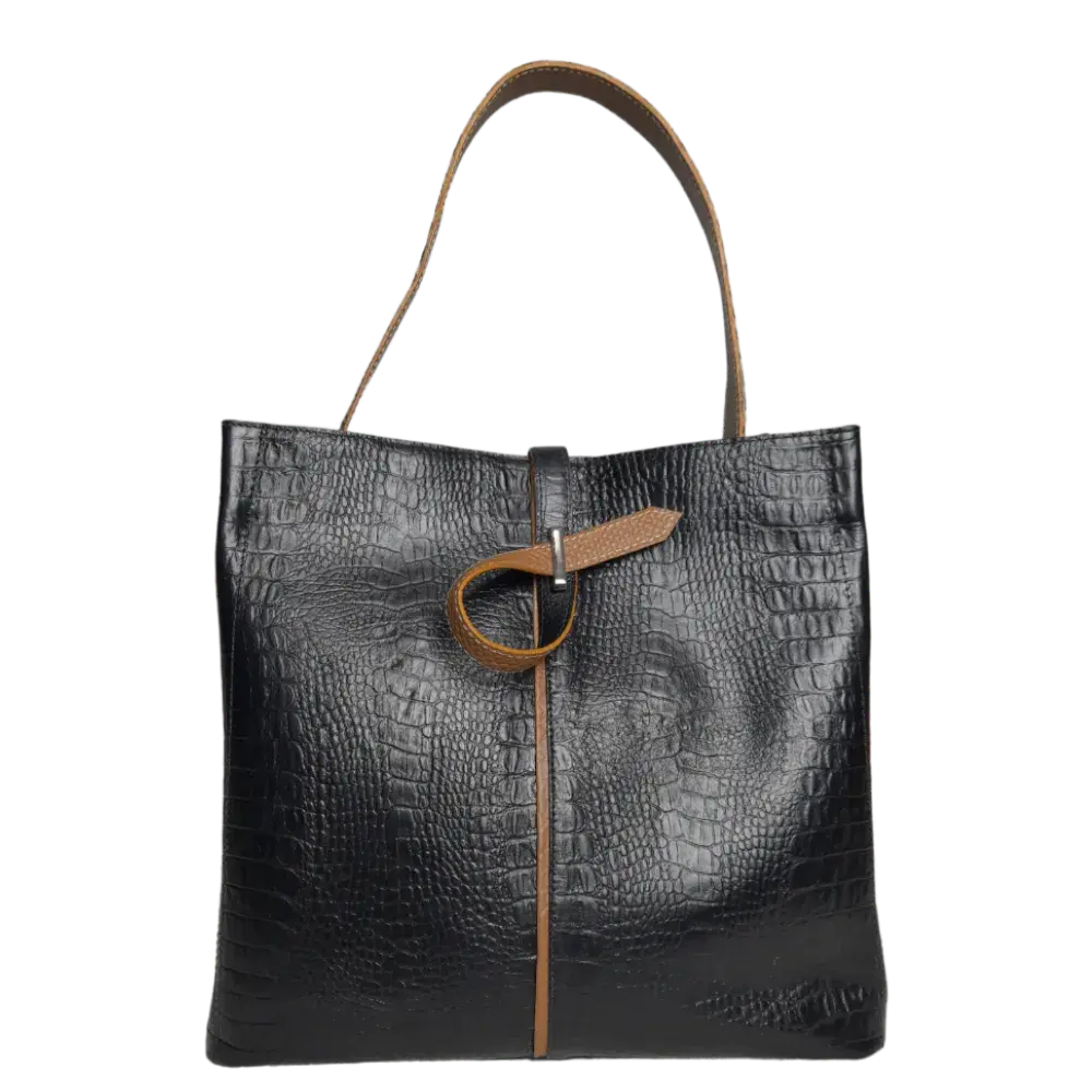 Lucy Reptile Black Leather Handbag for Women