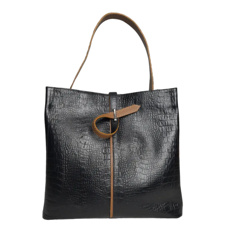 Lucy Reptile Black Leather Handbag for Women