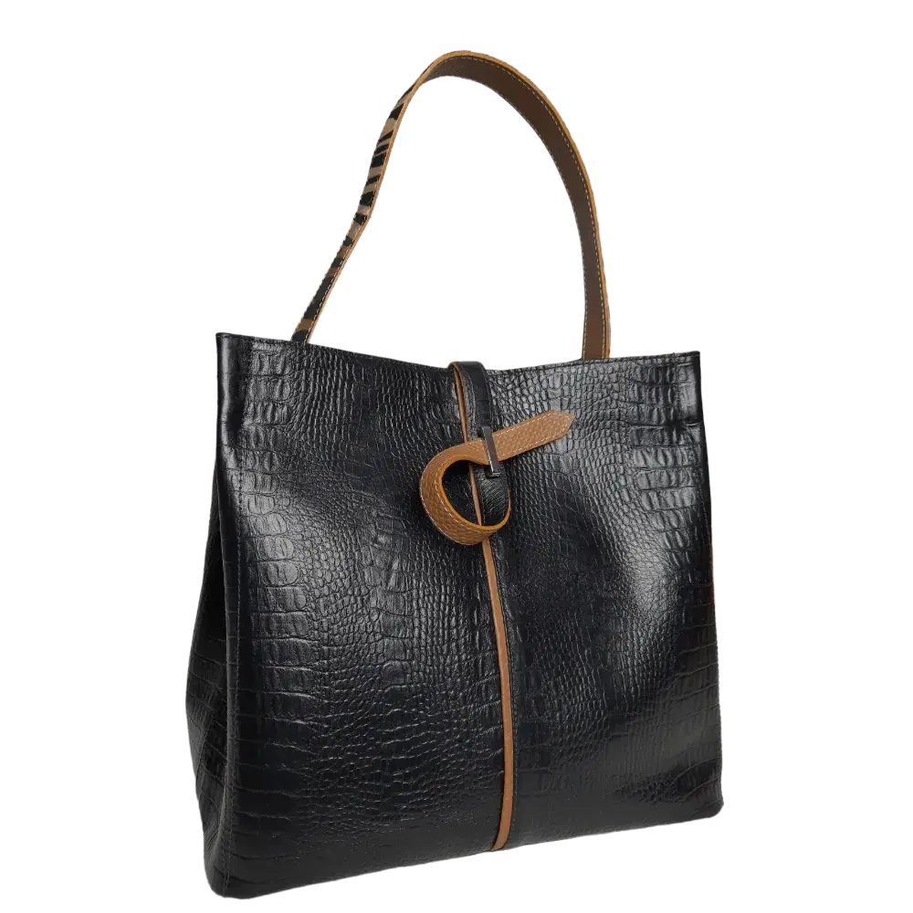 Lucy Reptile Black Leather Handbag for Women