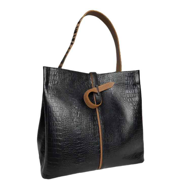 Lucy Reptile Black Leather Handbag for Women