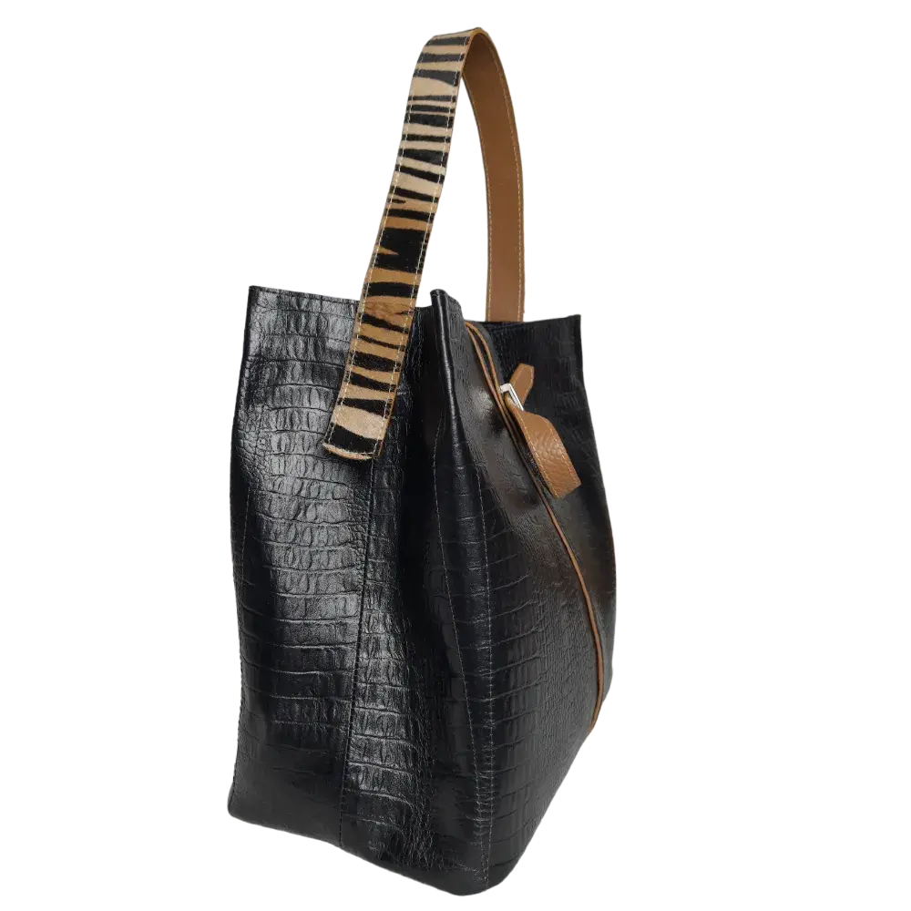 Lucy Reptile Black Leather Handbag for Women