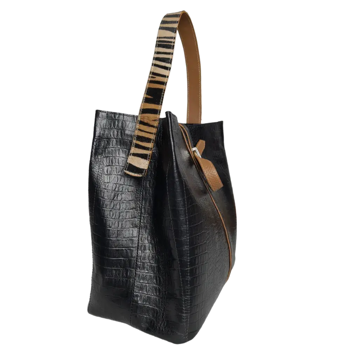Lucy Reptile Black Leather Handbag for Women