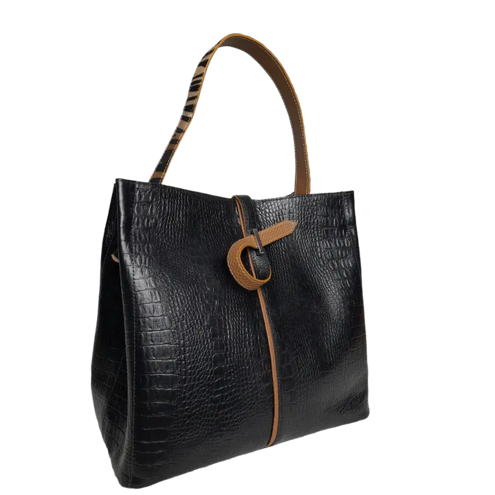 Lucy Reptile Black Leather Handbag for Women