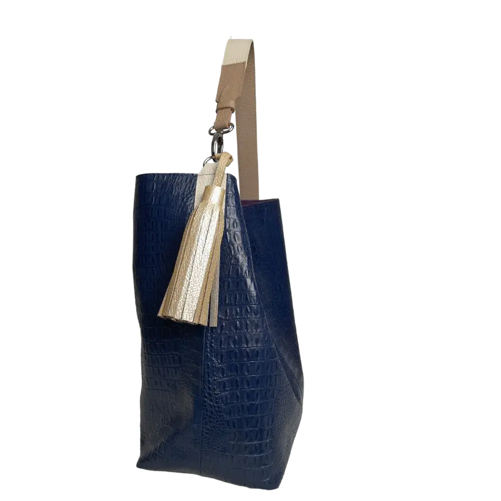 Serenity Women's Handbag in Dark Blue Leather with Reptile Pattern