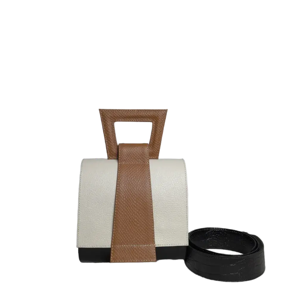 Clara Reptile Black Leather Handbag for Women with Baby Powder