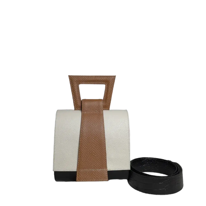 Clara Reptile Black Leather Handbag for Women with Baby Powder