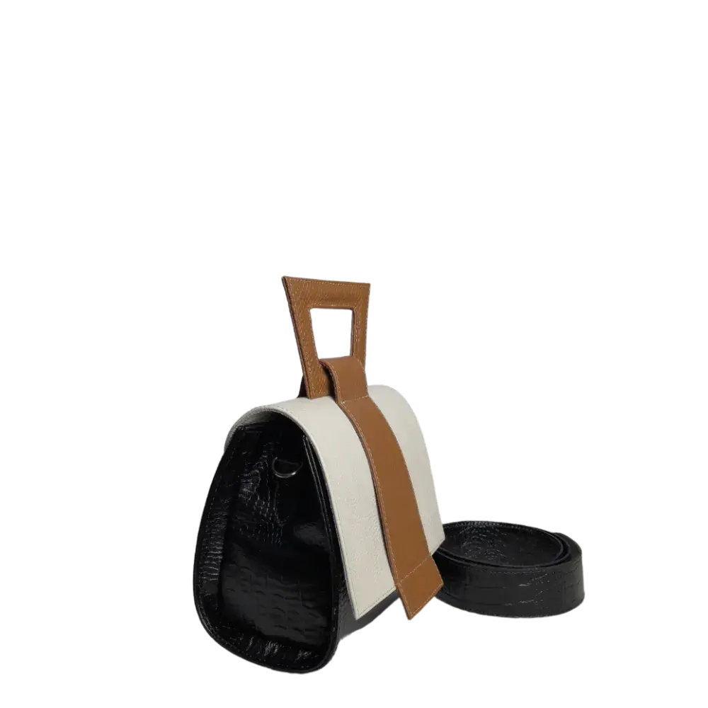Clara Reptile Black Leather Handbag for Women with Baby Powder