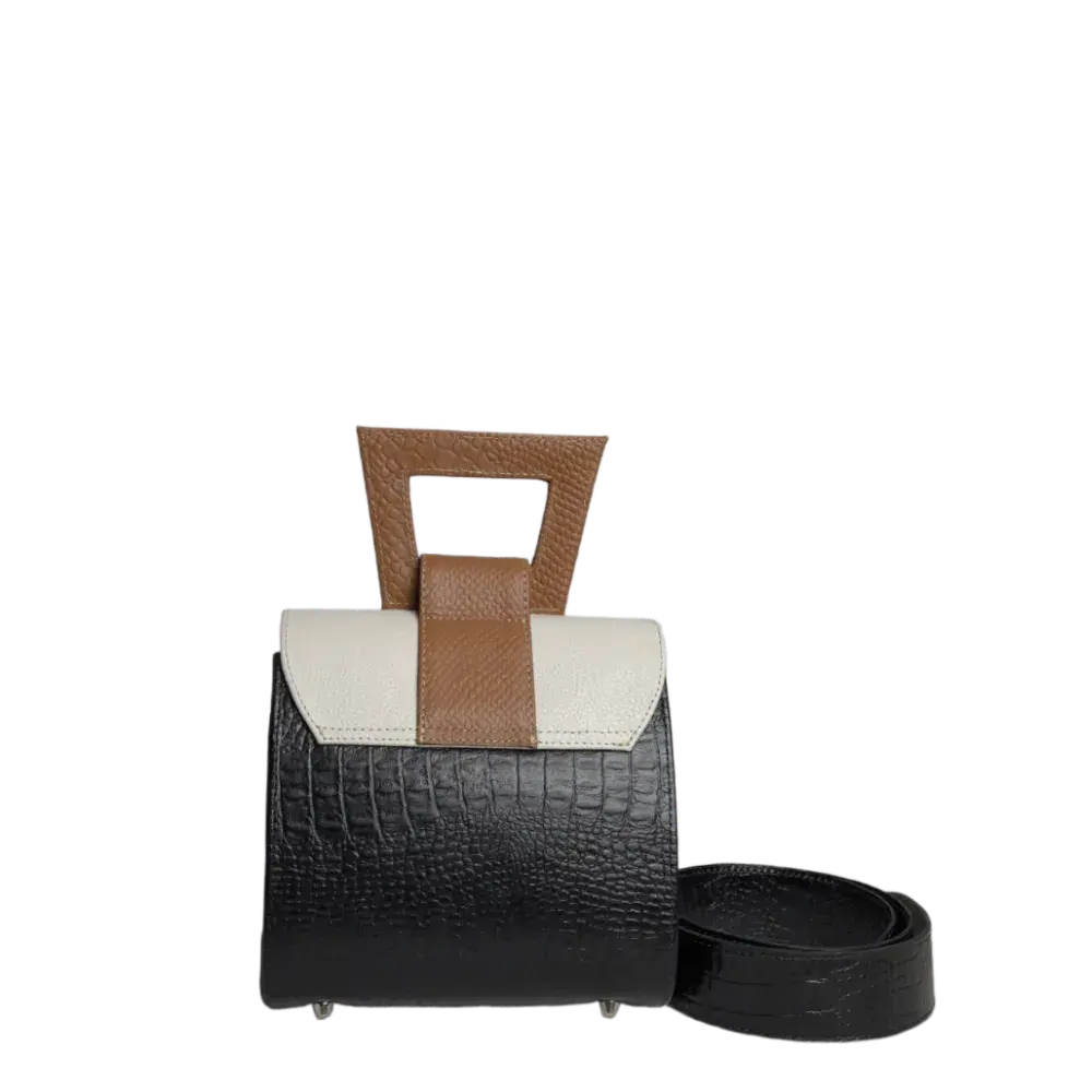 Clara Reptile Black Leather Handbag for Women with Baby Powder