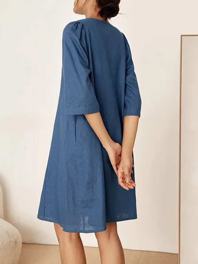 Women's Linen Cross-Front V Neck Casual Dress