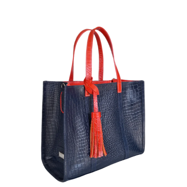 Greta Women's Handbag in Dark Blue with Reptile Embossing