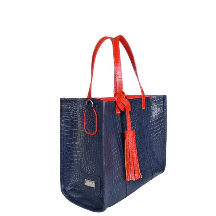Greta Women's Handbag in Dark Blue with Reptile Embossing