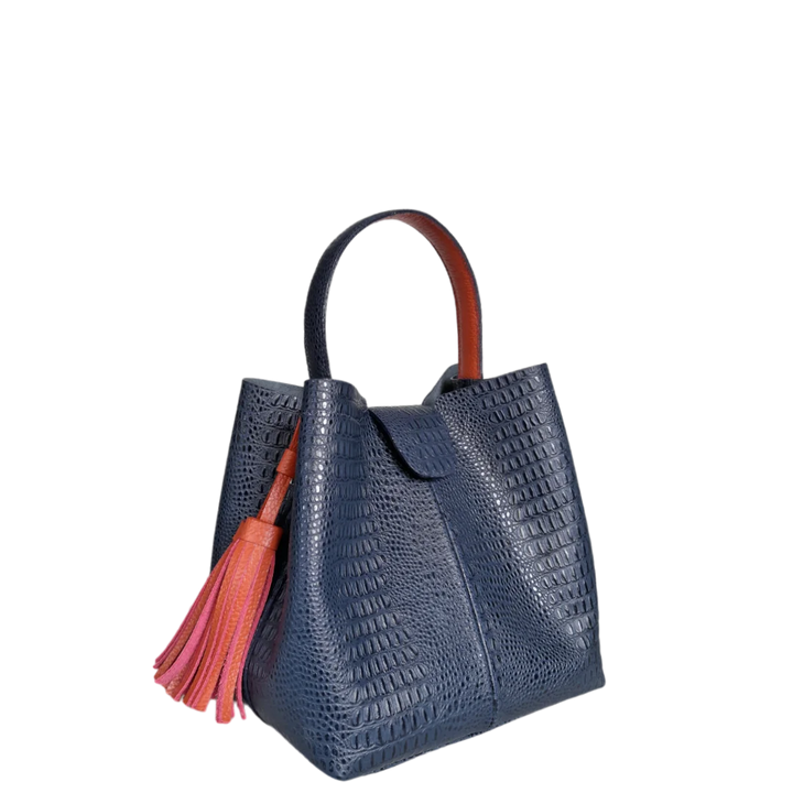 Lucia Women's Small Handbag Made of Dark Blue Lizard Leather