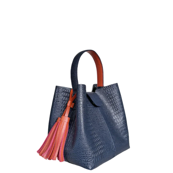 Lucia Women's Small Handbag Made of Dark Blue Lizard Leather